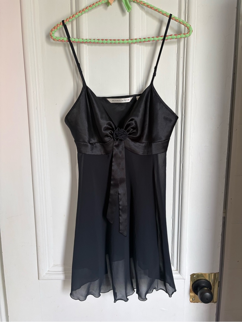 Y2K Victoria's Secret Black Satin & Chiffon Tie-Front Babydoll Top